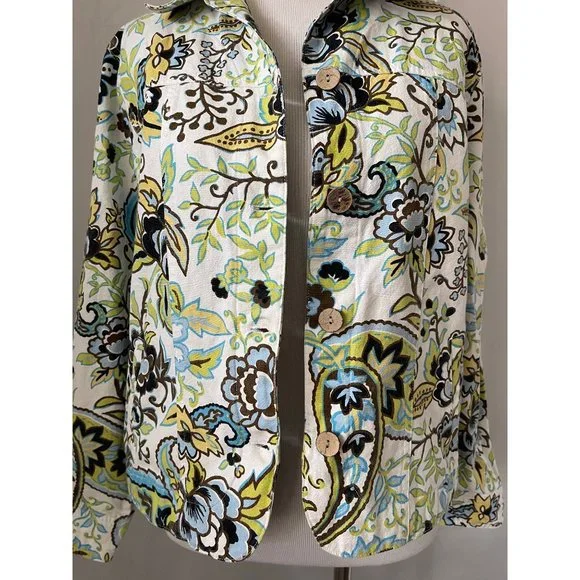 Coldwater Creek White Paisley Print Long Sleeve Jean Jacket - Picture 11 of 13